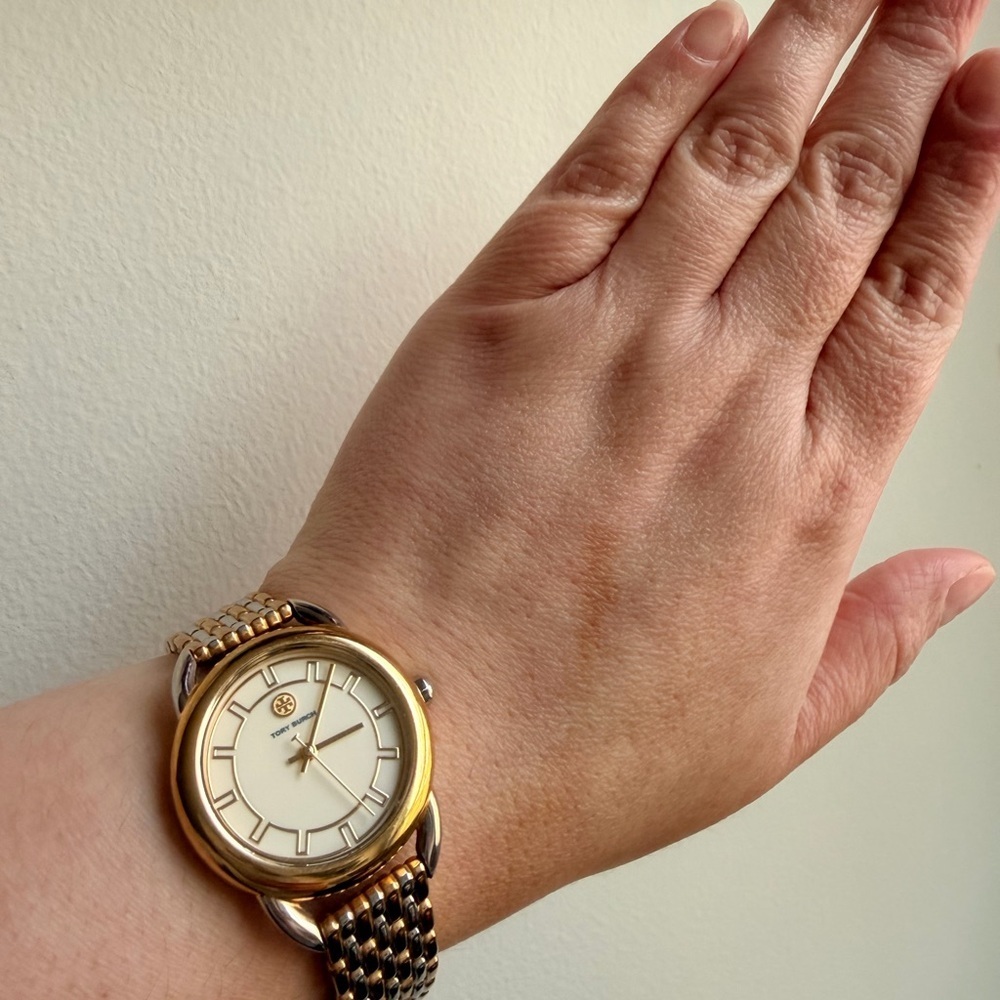 Tory Burch Two-Tone Gold and Silver Round Dial Watch - Picture 2 of 5